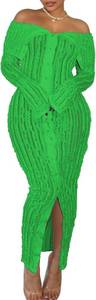 lot 2407 image: AIBUSIS Womens Elegant Off Shoulder Dress Sexy Long Sleeve Button Down Ruffle Mesh Bodycon Long Dresses XL