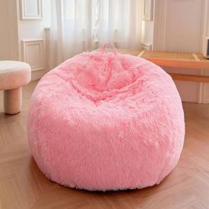 lot 2414 image: XeGe Kids Fluffy Faux Fur Bean Bag Chair Cover (No Filler), Soft Furry Stuffed Animal Storage Bean Bag Cover for Plush Toys, Shaggy Fuzzy Beanbag Shell for Kids Teens Girls Children, Anti-Slip, Pink