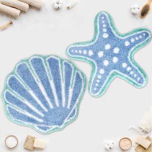 lot 2420 image: 2 Pcs Beach Bathroom Rugs Non Slip Washable Ocean Seashell Starfish Mats Rugs Coastal Bath Rugs for Room Decor Nautical Fluffy Plush Soft Absorbent Farmhouse Carpet for Bathroom Shower, Tub