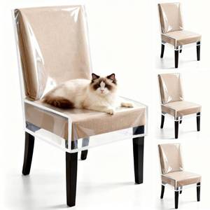 lot 2427 image: 4 Pack Dining Chair Covers, Waterproof Clear Plastic Chair Covers for dining chairs, Plastic Seat Chair Protector Keep Chair Away from Water Dust Stain and Pet Claws W21 x D18 Fits Seatbacks 16-23