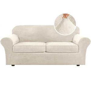 lot 2431 image: H.VERSAILTEX Real Velvet Plush 3 Piece Stretch Sofa Covers Couch Covers for 2 Cushion Couch Sofa Slipcovers Width Up to 90 Inch Feature Thick Soft Stay in Place (Large Sofa, Ivory)