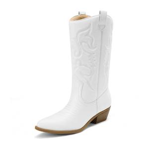 lot 2434 image: DREAM PAIRS Womens Cowboy Boots Pull On Cowgirl Boots Mid Calf Western Boots, Size 6, White, SDMB2218W