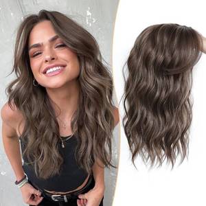 lot 2444 image: PANEWAY Hair Topper 16Inch Hair Toppers For Women Wavy Curly Brown Highlights Clip In Synthetic Wiglets for Women
