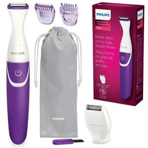 lot 2460 image: Philips Beauty Bikini Genie Cordless Trimmer for Bikini Line Hair Removal, with Shaving Head and Comb, BRT38350