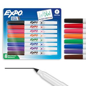 lot 2479 image: EXPO Dry Erase Markers, Low Odor Ink, Assorted Colors, Ultra Fine Tip, 8 Count - Whiteboard, Calendar, Organization, School Supplies