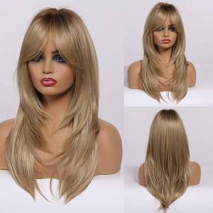 lot 2483 image: HAIRCUBE Ash Blonde Wigs for Women Long Layered Curly Wig Shoulder Length Heat Resistant Synthetic Wigs with Bangs