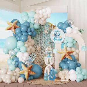 lot 2484 image: Under the Sea Party Decorations 140pcs Blue and sand white Balloons with Starfish Foil Balloons for Summer Ocean Beach Baby Shower Birthday Party Supplies