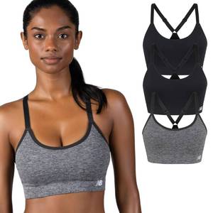 lot 2485 image: New Balance Womens Sports Bras 3 Pack, Seamless Cami Removable Pads, Medium Impact Gym Bra for Women, Multicolor Pack, L