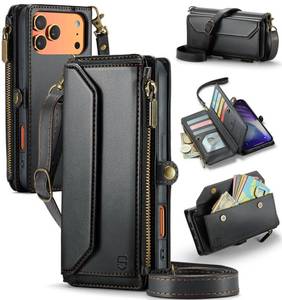 lot 2487 image: Strapurs Wallet Case Compatible with iPhone 17 Pro Max 6.9 RFID Blocking 10-Card Holder Soft PU Leather Magnetic Snap Shoulder Strap Zipper Pocket Phone Case Fit for iPhone 17 Pro Max - Black