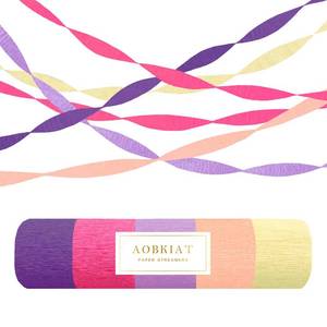 lot 2501 image: AOBKIAT Purple Hot Pink Yellow Streamers Party Decorations,5 Rolls Colorful Crepe Paper Streamers for Birthday Baby Shower Wedding Princess Butterfly Fairy Theme Party,DIY Tassel,1.8 Inch x 82 FtRoll