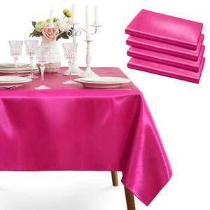 lot 2504 image: Cobedzy 4 Pack Hot Pink Satin Tablecloth, 58 x 102 Inches Polyester Tablecloths Rectangular Tablecloths Wrinkle Resistant Table Cloth Dining Table Cover Smooth Fabric Tablecloth