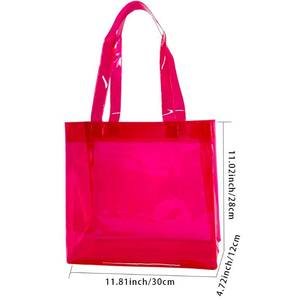 lot 2507 image: TotePrint 1pcs Bark Red Waterproof Large Transparent Pvc Shopping Clear Tote Bag with Handles Clear Tote Bags for Work Beach Sports (Bark Red)