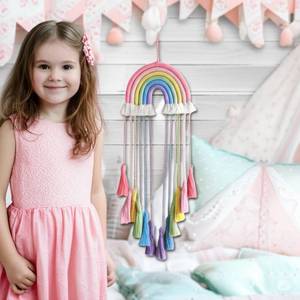 lot 2513 image: Honcas Rainbow Macrame Wall Hanging - Hand-Woven Cotton Tassel Tapestry Decor for Baby Room, Nursery, and Home Decor (Pink Rainbow)