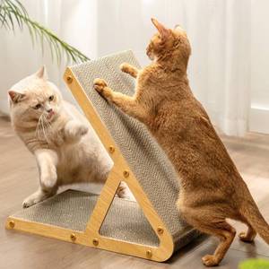 lot 2518 image: Conlun A-Frame Cat Scratching Board, Recycled Cardboard & Wood Frame, Dual-Sided Vertical Horizontal Cat Scratcher for Indoor Kittens, Space-Saving Furniture Protector for Sofa Walls-Light Wood, Small