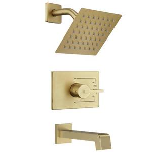 lot 2526 image: SOOOHOT Brushed Gold Shower Fixtues, Tub and Shower Faucet Set Combo with 6 Inch Gold Shower Head and Tub Spout, Gold Shower Head and Handle Set