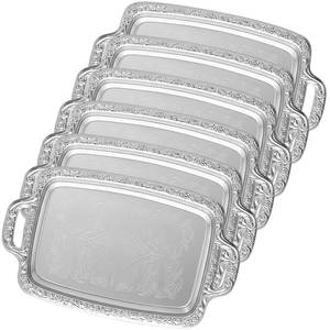 lot 2531 image: Tiangrid 6 Pcs Silver Serving Tray Elegant Floral Metal Plate Silver Platter for Buffet Wedding Party Jewelry Decorative (Oblong with Handle)