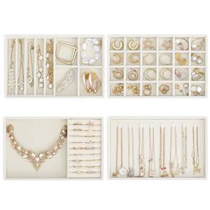 lot 2534 image: ProCase Stackable Jewelry Organizer Trays for Drawers, Jewelry Drawer Inserts Container Display Case Storage for Earring Necklace Rings Bracelet with Removable Dividers -Beige, 4 Layers