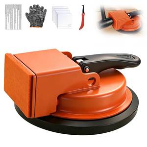 lot 2558 image: Sniqafo Heavy Duty Floor Gap Fixer Tool, Floor Suction Cup Tool for Gaps with 5 Cuttable Sticky Pads, Grout Scraper &amp Gloves, Fits 4.8 Wide WoodLVPVinyl Flooring(Orange)