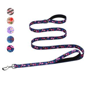 lot 2562 image: Hikiko 6 Ft Double Handle Dog Leash for Small Dogs, Padded Traffic Handles Lead for Walking Training (Navy Blue Floral)
