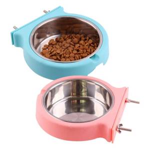 lot 2574 image: kathson Crate Dog Bowl, Removable Stainless Steel Hanging Pet Cage Bowl Food & Water Feeder Coop Cup for Cat, Puppy, Birds, Rats, Guinea Pigs (2pcs, Pink and Blue)