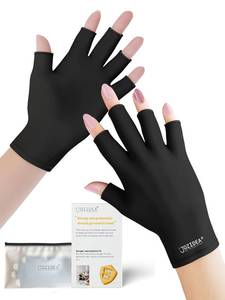 lot 2581 image: jozidea Petite Hands UV Gloves for Gel Manicures, UPF50 UV Protection Gloves, Fingerless Design for Nails Protect Hands Anti Sun and UVA UVB light(Black-Small Size)