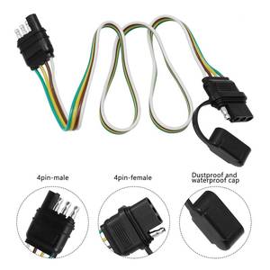 lot 2596 image: Hoypeyfiy 4-Way 32 inch Flat Trailer Light Wiring Harness with Dust Cover 4 Wires 4 Pin Trailer Plug 4 pin Flat Wire Extension Male & Female Connector Replacement Connector for Trailer Hitch Wire