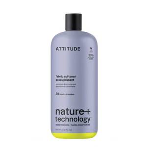 lot 2606 image: ATTITUDE Liquid Fabric Softener, Natural Origin Ingredients, For White and Colored Clothing, Deodorizes, Gentle on Delicate skin, Infused With Essential Oils, Geranium & Lemongrass, 38 Loads, 32 Fl Oz
