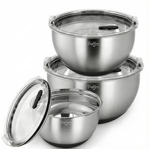 lot 2612 image: Mixing Bowls with Airtight Lids, Stainless Steel Nesting Bowl Set with Clear Lids & Valve, 3 Essential Sizes (1.535 QT), Measurement Marks, Non-Slip Silicone Base, Food Prep & Fridge Storage, Black