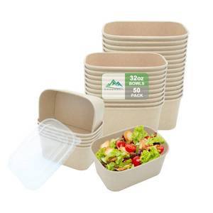 lot 2613 image: Kaderron 50 Pack 32 OZ Large Paper Bowls with Lids, Heavy Duty Disposable Compostable Container for Party, Disposable Bowls Bulk Soak-Proof and Microwave Safe for HotCold Use(32OZ-50PACK)