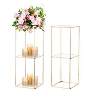 lot 2614 image: NUPTIO Gold Flower Stand for Centerpieces 3 Pcs 23.6, 31.5 & 39.4 2-Layer Tall Stand Pedestal Table with Acrylic Panel Metal Floor Vases Cylinder Stands for Wedding Centerpiece Party Decoration