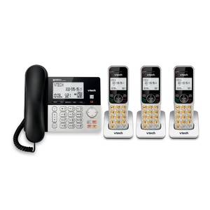 lot 2616 image: VTech VG208-3 DECT 6.0 3-Handset CordedCordless Phone System with Answering Machine, Call Blocking, Caller ID, Large Backlit Display - SilverBlack