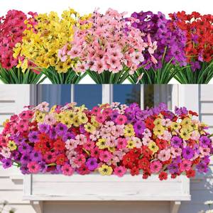 lot 2618 image: AmyHomie 20 Bundles Artificial Flowers for Outdoors, UV Resistant Fake Flowers No Fade, Faux Plants for Garden Porch Window Box Patio Decor (Mix Color)