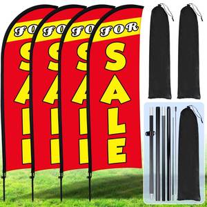 lot 2622 image: Buryeah 4 Sets Sale Feather Flag with Pole 7ft for Sale Sign Banner Swooper Flag with Ground Stake and Portable Bag for Retail Store Outside Garden Business Advertising (Red)