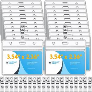 lot 2628 image: Zonon 150 Sets Name Badge Holders with Clip Clear on Name Tag Waterproof PVC ID Transparent Badge Holder with Resealable Zipper Seal Metal for Teacher Student Worker(Classic Clip)