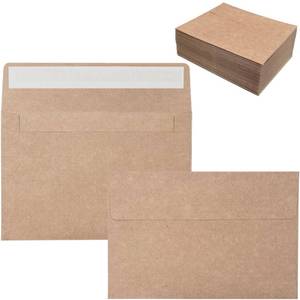 lot 2630 image: 100 Pack 4x6 Envelopes for Invitations, Brown Kraft Envelopes, Self Seal A4 Envelope for Greeting Cards, Photos, Postcards, Invitation Envelope for Wedding, Graduation, Baby Shower, Party