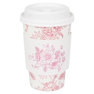lot 2636 image: Elyxio  Pink Floral Disposable Coffee Cups with Lids and Sleeves Pink White Chinoiserie Flower 12oz Hot Cold Paper Drinking Cup for Birthday Wedding Bridal Shower Party Supplies
