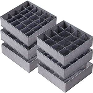lot 2641 image: Criusia 5 Pack Large Drawer Organizer for Sock Underwear - Washable Heavy Duty Fabric Closet Organizers and Storage Bins - 90 Cells Dresser Organizer Divider for Baby Clothes, Ties, Belt (Grey)