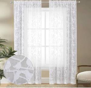 lot 2656 image: 3 Packs Textured White Sheer Curtains 84 Inches Long 2 Panels Set, Light Filtering Leaf Bird Jacquard Voile Semi Sheer Curtains for Bedroom, Dual Rod Pocket Farmhouse Window Drapes, 2x38Wx84L Inches