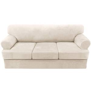 lot 2657 image: H.VERSAILTEX Sofa Cover 4 Piece T Cushion Sofa Slipcovers Couch Cover Furniture Protector Stretch T Cushion Sofa Covers for 3 Cushion Couch with 3 Individual T Cushion Covers, Ivory