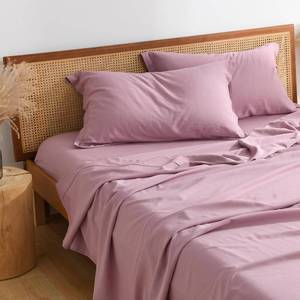 lot 2658 image: PANDATEX Lilac King Size 4 Piece Sheet Set, Cooling Sheets for Hot Sleepers, Linen-Textured Rayon Derived from Bamboo Cotton Blend Sheets, Deep Pockets Natural Bed Sheets