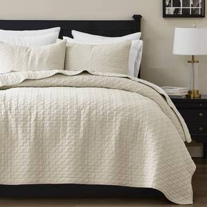 lot 2663 image: palassio Beige 100% Cotton Quilt King Size Bedding Sets with 2 Pillow Shams, Textured Lightweight Soft Bedspread Shabby Chic Coverlet, Neutral Quilted Comforter Bed Cover for All Season, 3 Pieces