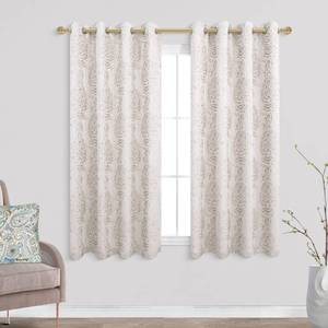 lot 2666 image: Mrs.Naturall Short Curtains for Windows, Boho Floral Damask Pattern Pretty Curtains 45 Inch Length for Bedroom Taupe Tan Beige