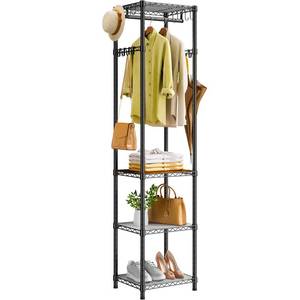 lot 2673 image: Roxibelt R1 Clothes Rack Heavy Duty, Clothing Racks for Hanging Clothes, Garment Rack with Storage Shelves, Small Coat Rack Freestanding for Entryway, Hallway, Bedroom, Max Load 448 Lbs, Black