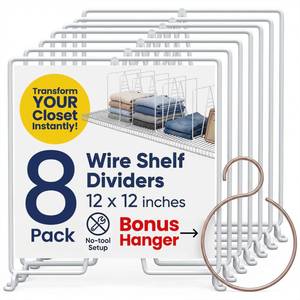 lot 2675 image: Neatly Made White Wire Shelf Dividers for Closet Organization 12-Pack - Sturdy and Easy Set-Up Closet Shelf Dividers with Bonus Rose Gold Hanger - 12 inches x 12 inches