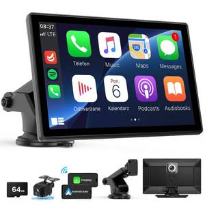 Wireless Carplay Screen for Car - 9'' Portable Car Stereo with 4K Dash Cam, 1080P Backup Camera, Car Satellite Radio with Apple Carplay & Android Auto, GPS Navigation/AirPlay/Voice Control (1026CP)