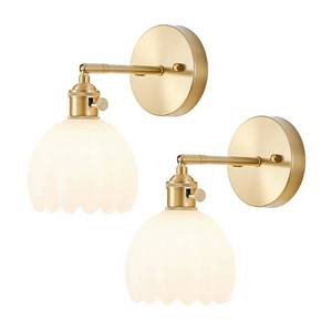 lot 2687 image: LINSEEDS Wall Sconces Set of Two Hardwired, Vintage Sconce Light with Tulip Milk White Glass Lampshade, Bathroom Wall Lights with Switch, Gold Wall Light Sconces Wall Decor Set of 2