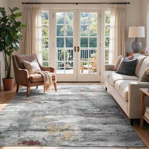 lot 2692 image: 4x6 Ft Abstract Area Rugs for Living Room, Soft Non-Slip Modern Washable Rugs Print Pattern Carpet for Bedroom Indoor Floor Nursery Home Decor (GreyGold-BrownRed-Brown)