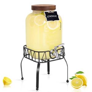 lot 2693 image: Mustry Glass Drink Dispenser for Parties, 1 Gallon Beverage Dispenser with Stand and Spigot Solid Stainless Steel, Used as Lemonade Dispenser Sun Tea Jar Kombucha Jar
