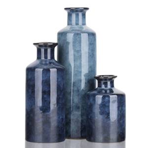 lot 2696 image: Blue Ceramic Vase Set - 3 Blue Small Vases, Farmhouse Country Flower Vase Home Decor, Living Room Decoration, Table Decoration, Fireplace Decor, and Entrance Decorations Centerpieces