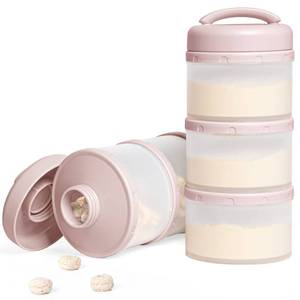 lot 2706 image: Termichy Stackable Formula Dispenser Portable Milk Powder Container, 2 Pack, Light Pink